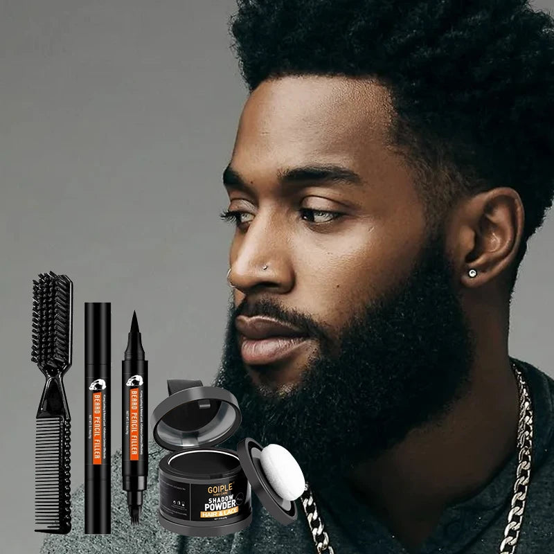 Beard Grooming 4pcs for Men Black Beard Pen and Shadow Powder