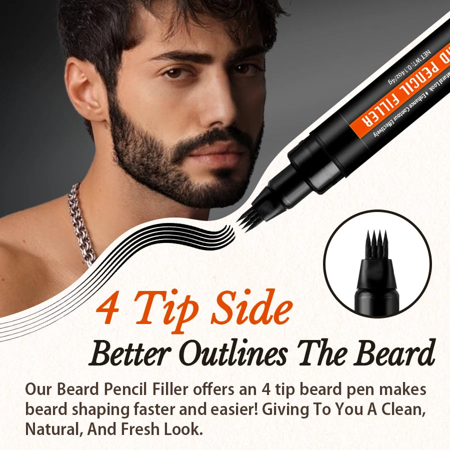 Beard Grooming 4pcs for Men Black Beard Pen and Shadow Powder