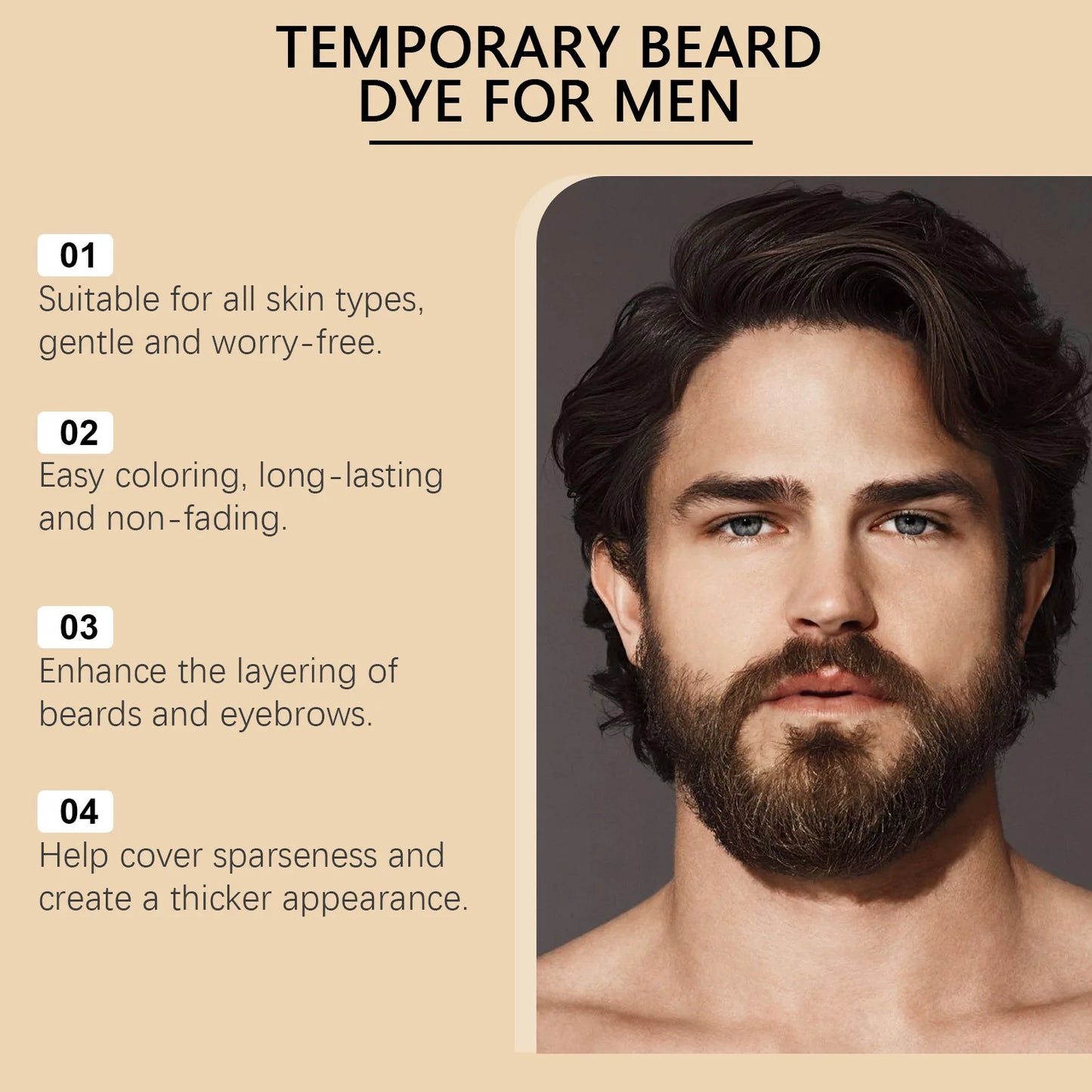 Natural Black Beard Dye for Men Male Moustache
