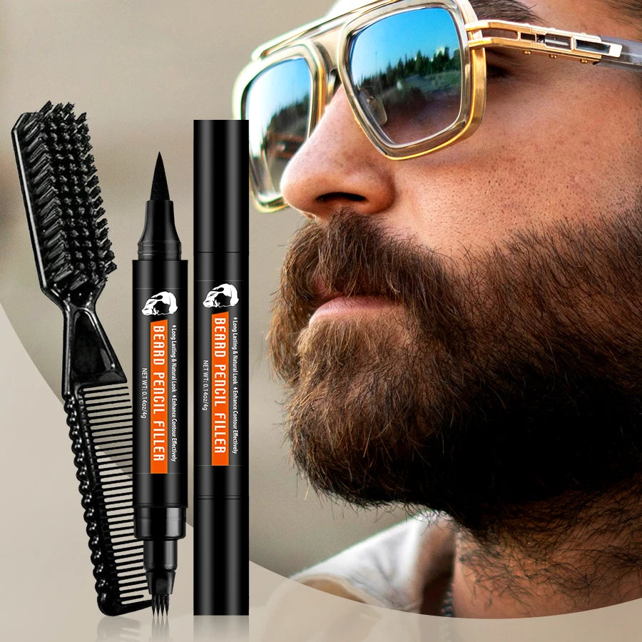 Beard Grooming 4pcs for Men Black Beard Pen and Shadow Powder