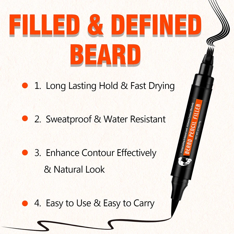 Beard Grooming 4pcs for Men Black Beard Pen and Shadow Powder