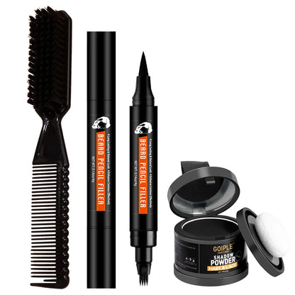 Beard Grooming 4pcs for Men Black Beard Pen and Shadow Powder