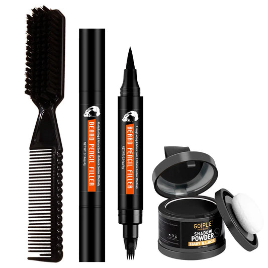 Beard Grooming 4pcs for Men Black Beard Pen and Shadow Powder